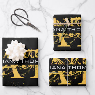 Modern Distressed Black & Gold Monogrammed Wrapping Paper Sheet
