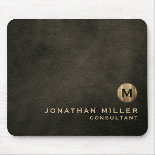 Modern Distressed Leather Gold Monogram Mouse Mat