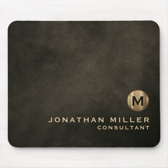 Modern Distressed Leather Gold Monogram Mouse Mat (Front)