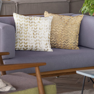 Modern Distressed Metallic Gold Pattern - Chevron Cushion