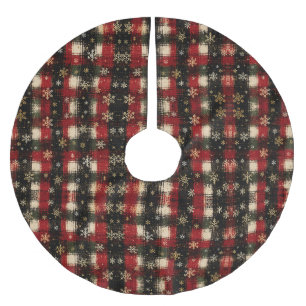Modern Distressed Plaid Snowflake Pattern Brushed Polyester Tree Skirt