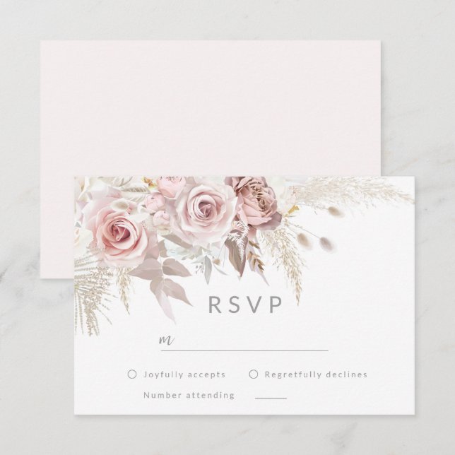 Modern Divine Rose Gold Blush Wedding RSVP Card (Front/Back)