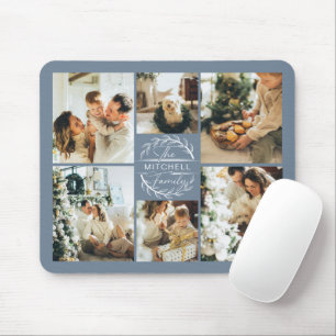 Modern Dlue Photo Collage Personalised Monogram Mouse Mat