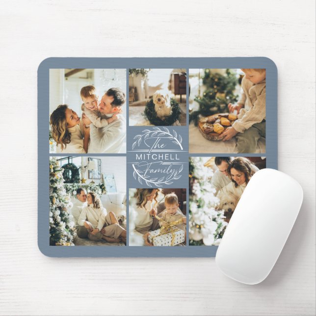Modern Dlue Photo Collage Personalised Monogram Mouse Mat (With Mouse)