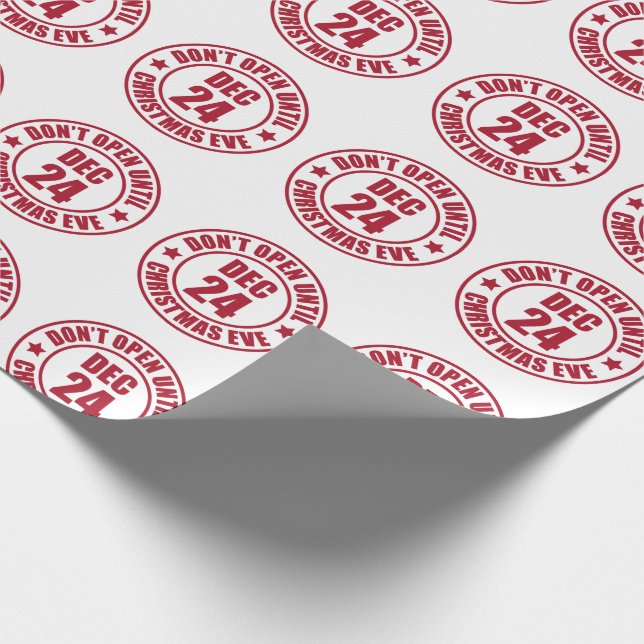 Modern Do NOT Open Until Christmas Even Stamp Wrapping Paper (Corner)