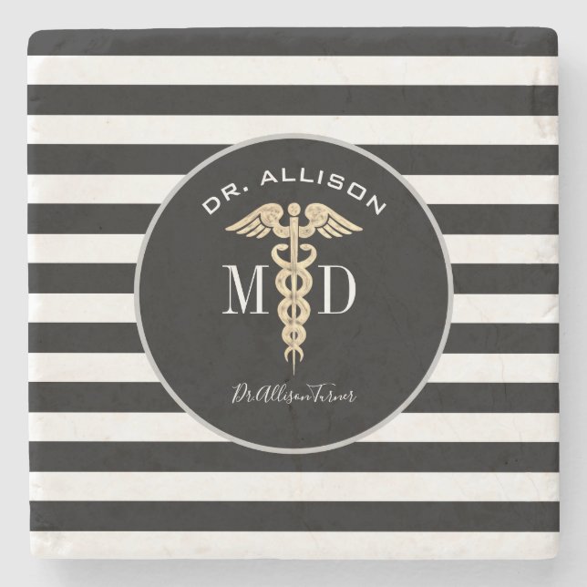 Modern Doctor MD Grey Graduation Personalised Stone Coaster (Front)