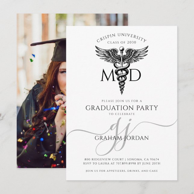 Modern Doctor Photo Graduation Party  Invitation (Front/Back)