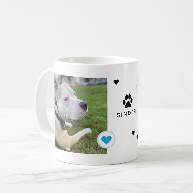 Modern Dog 2 Photos Hearts Name Coffee Mug (Front Left)