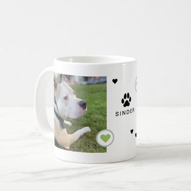 Modern Dog 2 Photos Hearts Name Coffee Mug (Front Left)
