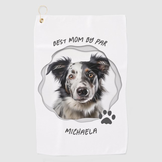 Modern Dog Best Mum Photo Golf Towel (Front)