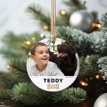 Modern Dog Bone Custom Puppy Name Photo Ornament<br><div class="desc">A simple and modern holiday ornament to commemorate the first Christmas with your puppy! Minimalist design features a favorite horizontal photo of your pup with their name personalized in black and a kraft tan colored dog bone that is customized with the year. Includes a clean white background. Same design appears...</div>