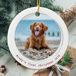 Modern Dog Christmas Personalized 2 Pet Photo Ceramic Tree Decoration<br><div class="desc">Decorate your tree or send a special gift with this super cute personalized custom pet photo christmas ornament. This modern and simple dog christmas ornament will be a favorite among all dog lovers. Add your dog's photo and personalize with name and year. Ornament is double sided, you can do different...</div>