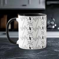 Modern Dog Head Line Drawing Black White Pattern