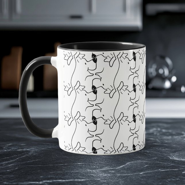 Modern Dog Head Line Drawing Black White Pattern Mug (Creator Uploaded)