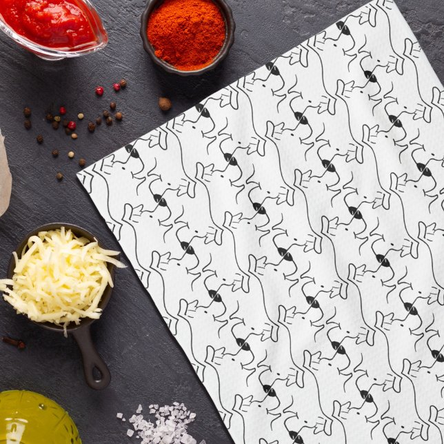 Modern Dog Head Line Drawing Black White  Tea Towel (Creator Uploaded)