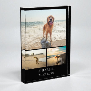 Modern Dog Keepsake Black Personalized Pet Collage Photo Block