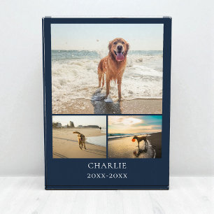 Modern Dog Keepsake Blue Personalised Pet Collage Photo Block