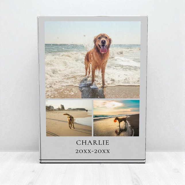 Modern Dog Keepsake Grey Personalised Pet Collage Photo Block (Modern Dog Keepsake Gray Personalized Pet Collage Photo Block)