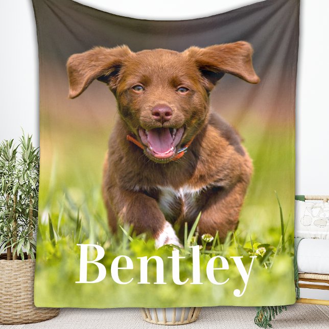 Modern Dog Lover Personalised Puppy Pet Photo Fleece Blanket (Creator Uploaded)
