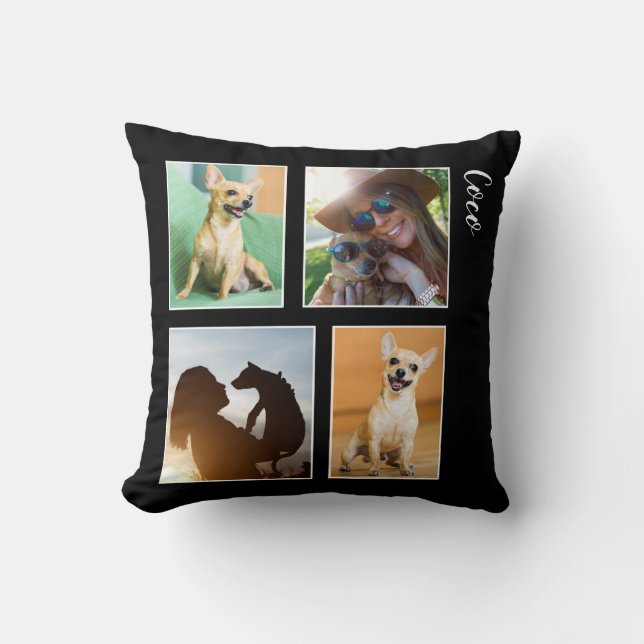 Modern Dog Lover Photo Collage Monogram | Cushion (Front)