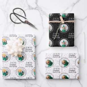 Modern Dog Lover Three Photo Christmas Holiday Wrapping Paper Sheet