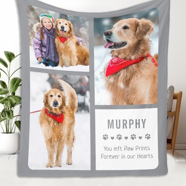 Modern Dog Memorial Photo Collage Fleece Blanket (Creator Uploaded)