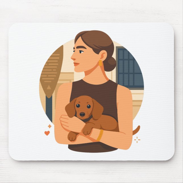Modern Dog Mom Aesthetic With Cute Puppy Mouse Mat (Front)