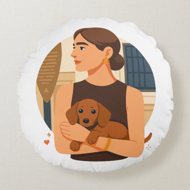 Modern Dog Mom Aesthetic With Cute Puppy Round Cushion (Front)