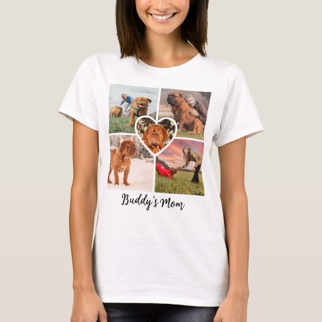 Modern Dog Mum Custom Pet Photo Collage with Name T-Shirt (Front)