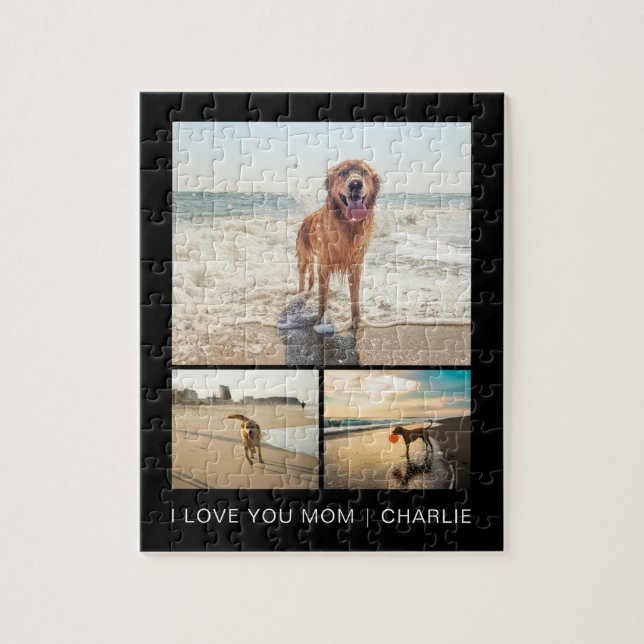 Modern Dog Mum Cute Dogs Black Pet Photo Collage Jigsaw Puzzle (Vertical)