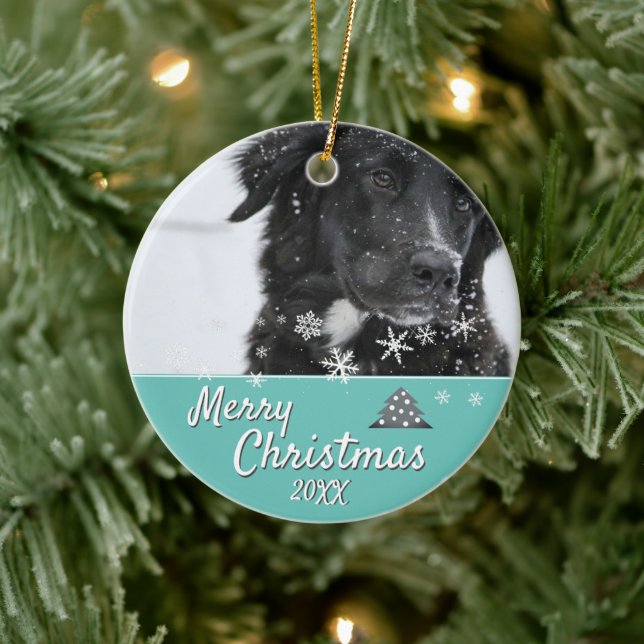 Modern Dog or Pet Photo Merry Christmas Ceramic Tree Decoration (Tree)
