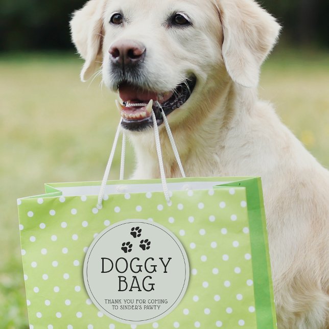 Modern Dog Paw Thank You Pawty Classic Round Sticker (Modern and fun doggy bag thank you sticker for coming to dog pawty with dog paw prints.)