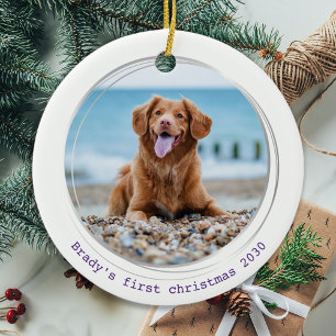 Modern Dog Personalized 2 Pet Photo Christmas Ceramic Tree Decoration