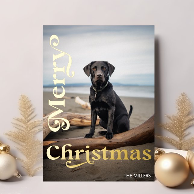 Modern Dog Pet Merry Christmas Minimalist Photo Foil Holiday Card (Modern Dog Pet Merry Christmas Minimalist Photo Foil Holiday Card)
