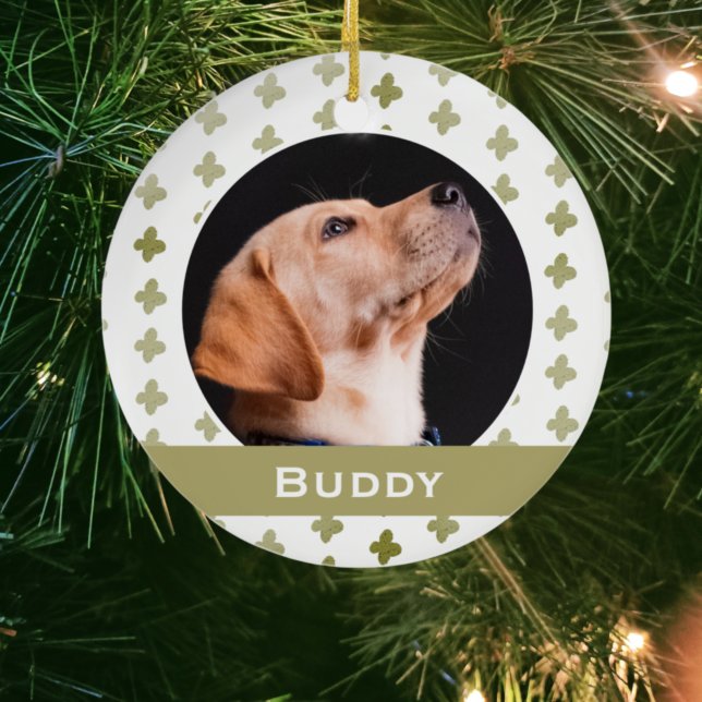 Modern Dog Pet Photo Floral Pattern Christmas Ceramic Tree Decoration (Creator Uploaded)