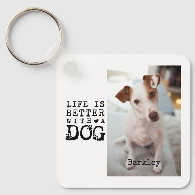 Modern Dog Pet Quote Photo Template Key Ring (Front)
