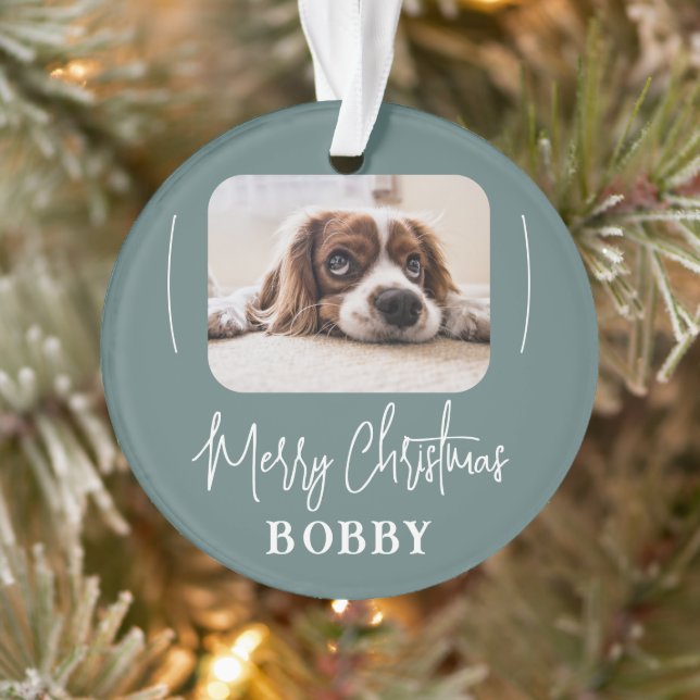 Modern Dog Photo Minimalist Merry Christmas  Ornament (Tree)