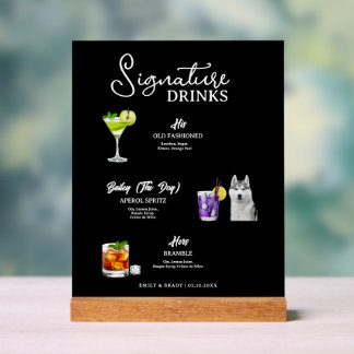 Modern Dog Signature Drinks Wedding Pet Bar  Acrylic Sign