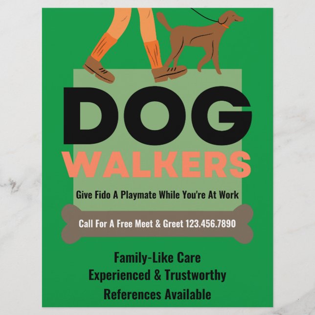 Modern Dog Walker Bone Pet Sitter Flyer (Front)