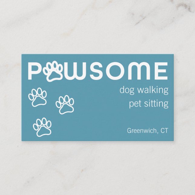 Modern Dog Walker Pet Sitter Pawsome Blue Green Business Card (Front)