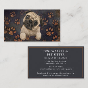 Modern Dog Walker Pet Sitter Watercolor Black gray Business Card