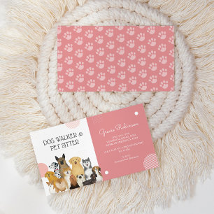 Modern Dog Walker Pet Sitter Watercolor Pink Business Card
