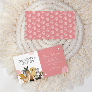 Modern Dog Walker Pet Sitter Watercolor Pink Business Card