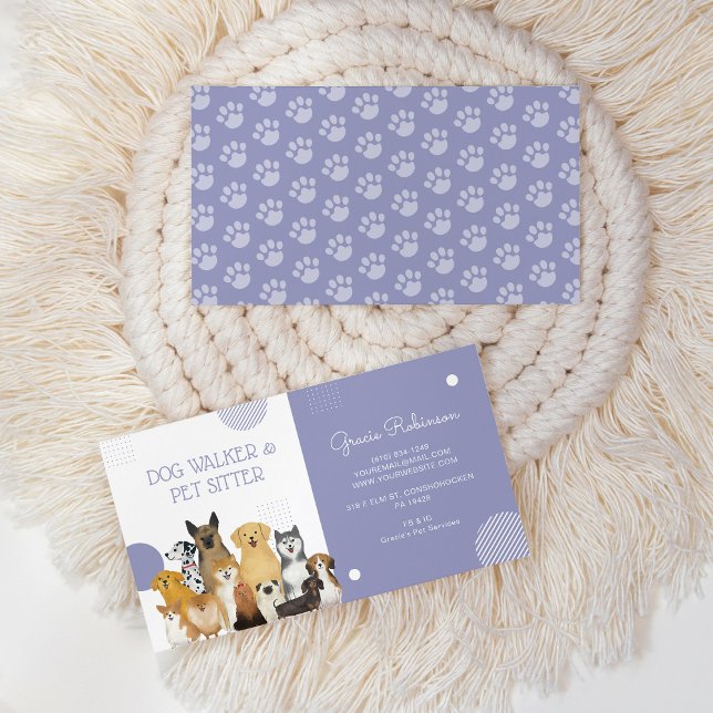 Modern Dog Walker Pet Sitter Watercolor Purple Business Card (Creator Uploaded)