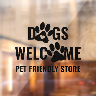 Modern Dogs Welcome Black Pet Paws Storefront Window Cling