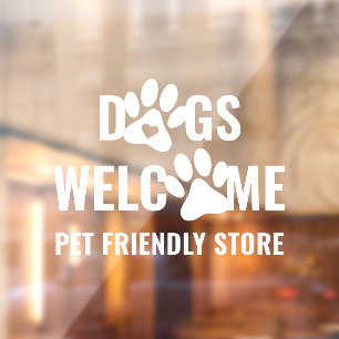 Modern Dogs Welcome White Pet Paws Storefront Window Cling
