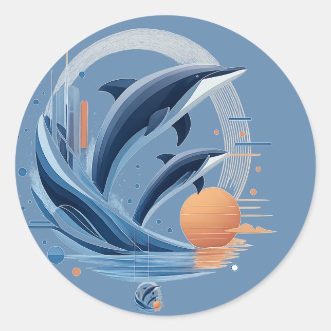 Modern Dolphin Wave – Futuristic Ocean Art | Colou Classic Round Sticker (Front)