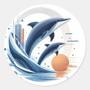 Modern Dolphin Wave – Futuristic Ocean Art   Colou Classic Round Sticker