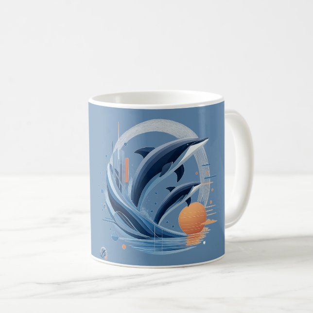 Modern Dolphin Wave – Futuristic Ocean Art | Colou Coffee Mug (Front Right)