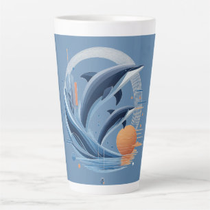 Modern Dolphin Wave – Futuristic Ocean Art Colou Latte Mug